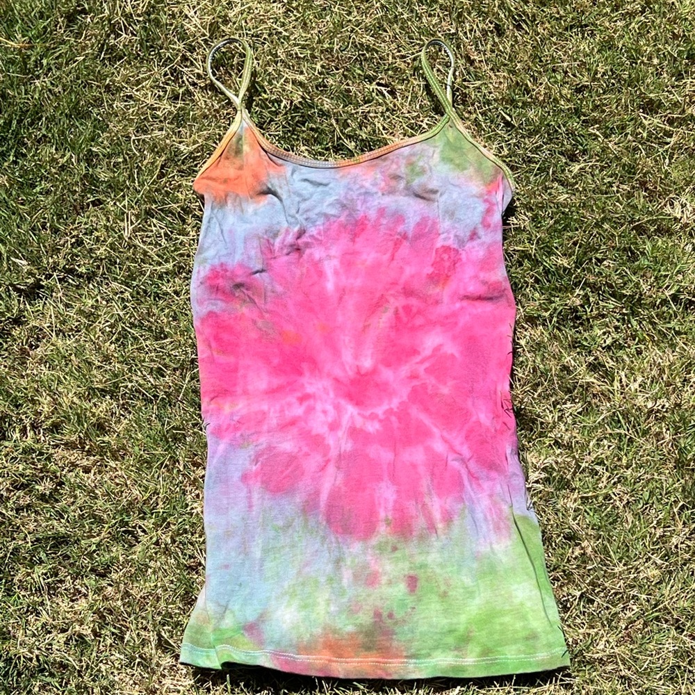 Multi color spiral tie dye tank top